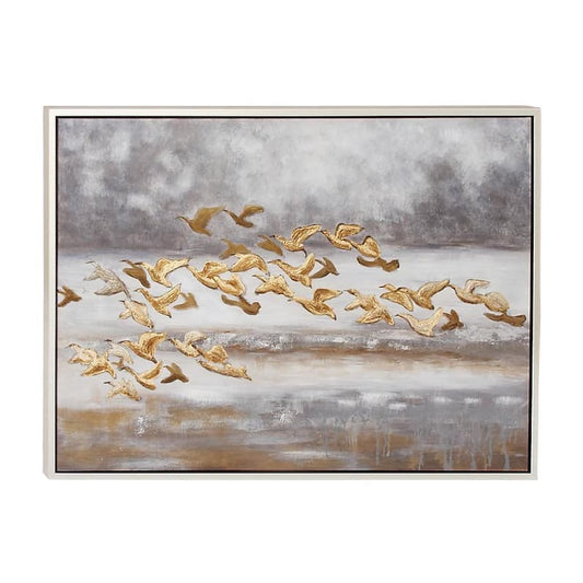 1- Panel Bird Framed Wall Art with Silver Frame 34 in. x 45 in.
